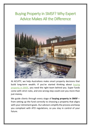 Buying Property in SMSF Why Expert Advice Makes All the Difference