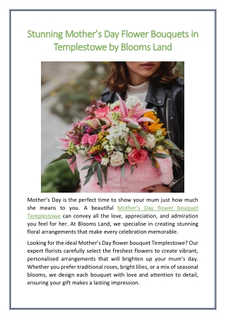 Stunning Mother’s Day Flower Bouquets in Templestowe by Blooms Land