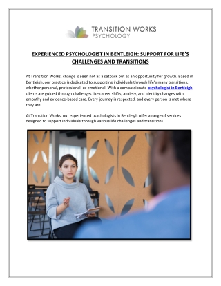 experienced psychologist in bentleigh support