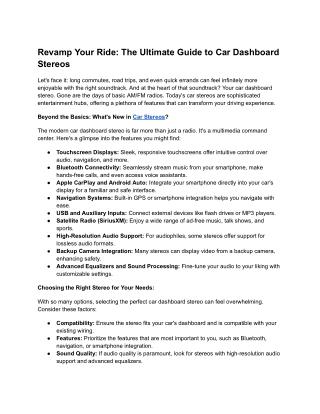 Revamp Your Ride_ The Ultimate Guide to Car Dashboard Stereos