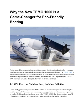 Why the New TEMO 1000 is a Game-Changer for Eco-Friendly Boating