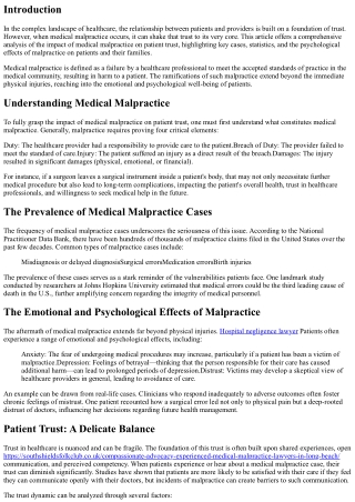 The Impact of Medical Malpractice on Patient Trust: A Comprehensive Analysis