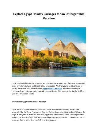 Explore Egypt Holiday Packages for an Unforgettable Vacation
