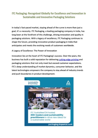 ITC Packaging: A Global Leader in Sustainable and Innovative Packaging Solutions