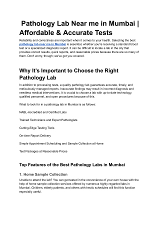 Pathology Lab Near me in Mumbai | Affordable & Accurate Tests