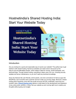 Hostnetindia’s Shared Hosting India_ Start Your Website Today