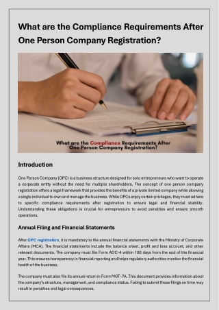 What are the Compliance Requirements After One Person Company Registration?