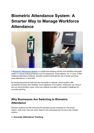 Biometric Attendance System : A Smarter Way to Manage Workforce Attendance