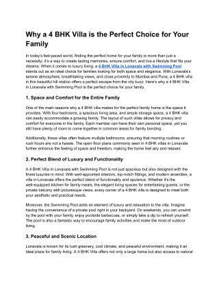 Why a 4 BHK Villa is the Perfect Choice for Your Family