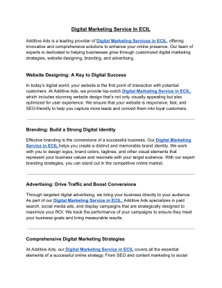 Digital Marketing Service In ECIL