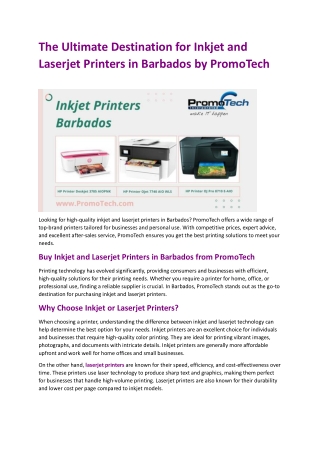 The Ultimate Destination for Inkjet and Laserjet Printers in Barbados by PromoTech