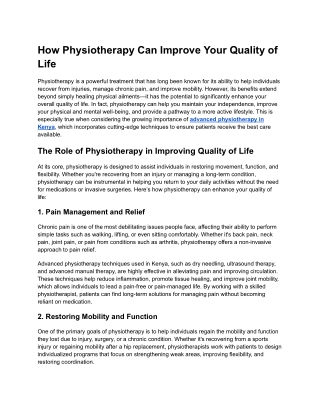 How Physiotherapy Can Improve Your Quality of Life