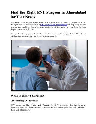Find the Right ENT Surgeon in Ahmedabad