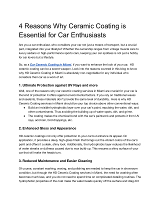 4 Reasons Why Ceramic Coating is Essential for Car Enthusiasts
