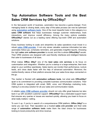 Top Automation Software Tools and the Best Sales CRM Services by Office24by7
