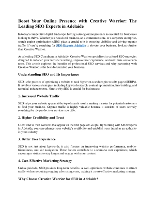 Boost Your Online Presence with Creative Warrior The Leading SEO Experts in Adelaide