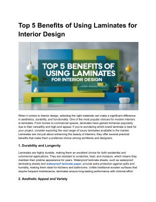 Top 5 Benefits of Using Laminates for Interior Design