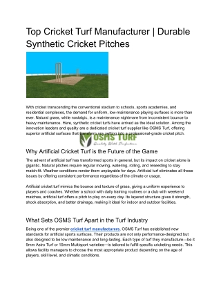 Top Cricket Turf Manufacturer  Durable Synthetic Cricket Pitches