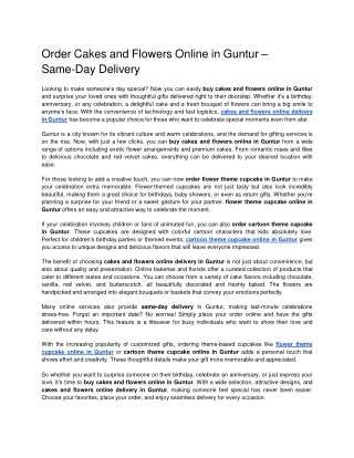 Order Cakes and Flowers Online in Guntur – Same-Day Delivery