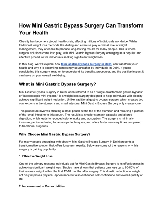 How Mini Gastric Bypass Surgery Can Transform Your Health