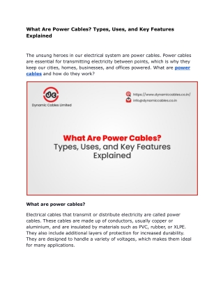 what are power cables types uses and key features