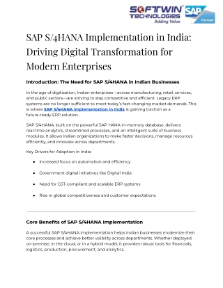 SAP S_4HANA Implementation in India_ Driving Digital Transformation for Modern Enterprises