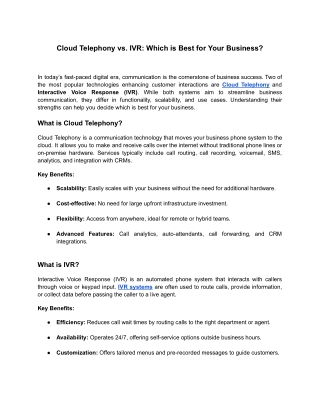 Cloud Telephony vs. IVR_ Which is Best for Your Business_