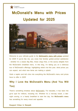 McDonald’s Menu with Prices