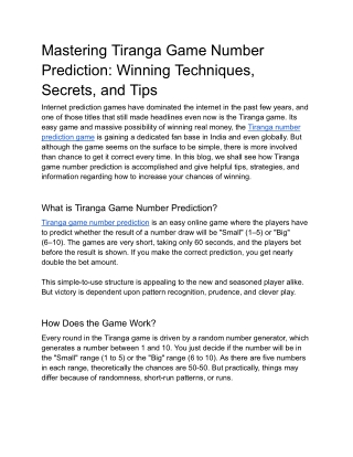 Mastering Tiranga Game Number Prediction_ Winning Techniques, Secrets, and Tips