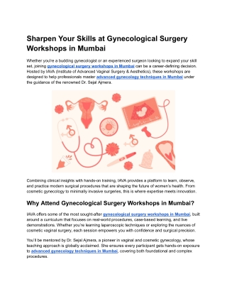Sharpen Your Skills at Gynecological Surgery Workshops in Mumbai
