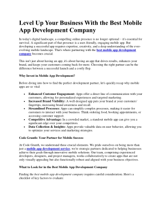 Level Up Your Business With Best Mobile App Development Co.
