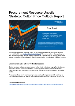 Procurement Resource Unveils Strategic Cotton Price Outlook Report