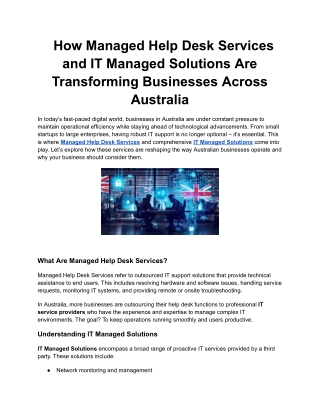 How Managed Help Desk Services and IT Managed Solutions Are Transforming Businesses Across Australia