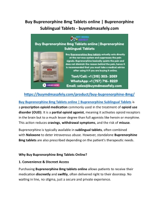 Buy Buprenorphine 8mg Tablets online Buprenorphine Sublingual Tablets - buymdmasafely
