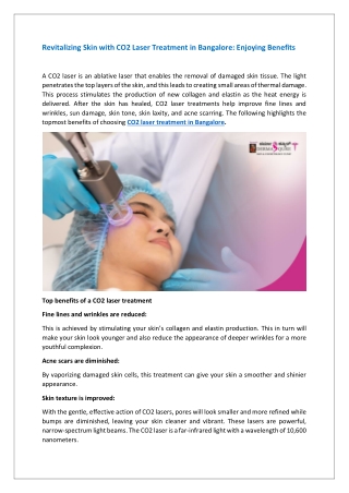 Revitalizing Skin with CO2 Laser Treatment in Bangalore Enjoying Benefits