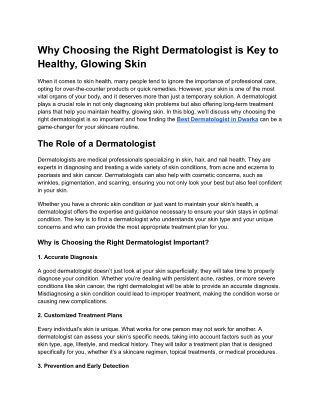 Why Choosing the Right Dermatologist is Key to Healthy, Glowing Skin