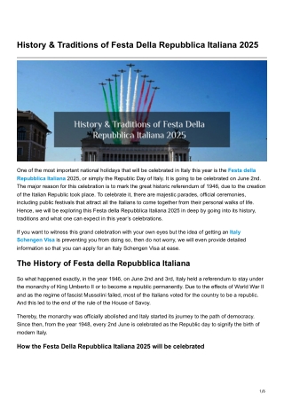 History Traditions of Festa Della Repubblica Italiana 2025