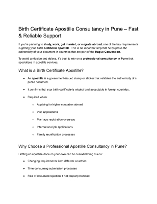 Optimal Birth Certificate Apostille Consultancy in Pune