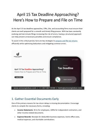 April 15 Tax Deadline Approaching Here’s How to Prepare and File on Time