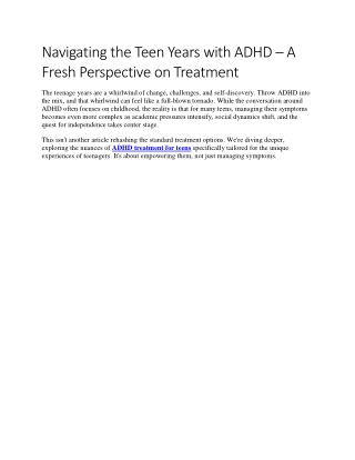 Navigating the Teen Years with ADHD A Fresh Perspective on Treatment