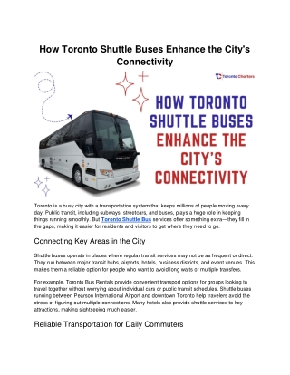 How Toronto Shuttle Buses Enhance the City's Connectivity