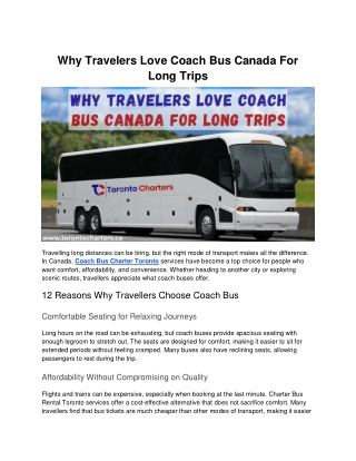 Why Travelers Love Coach Bus Canada For Long Trips