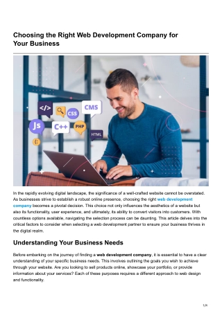 Choosing the Right Web Development Company for Your Business