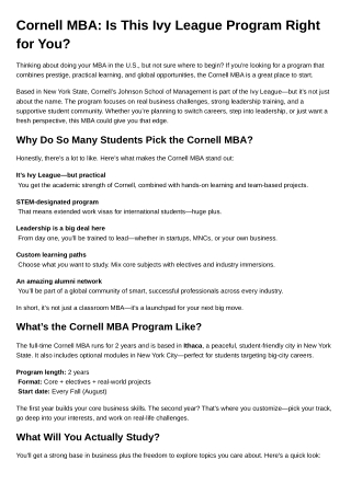 Cornell MBA: Is This Ivy League Program Right for You?