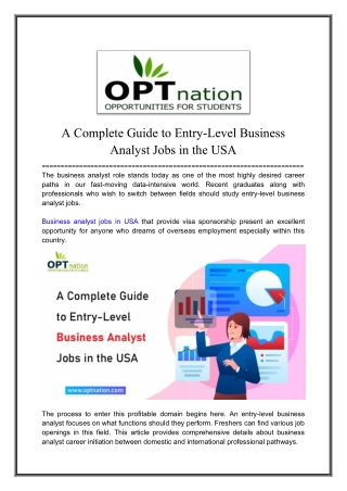 A Complete Guide to Entry-Level Business Analyst Jobs in the USA