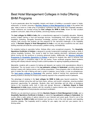 Best Hotel Management Colleges in India Offering BHM Programs