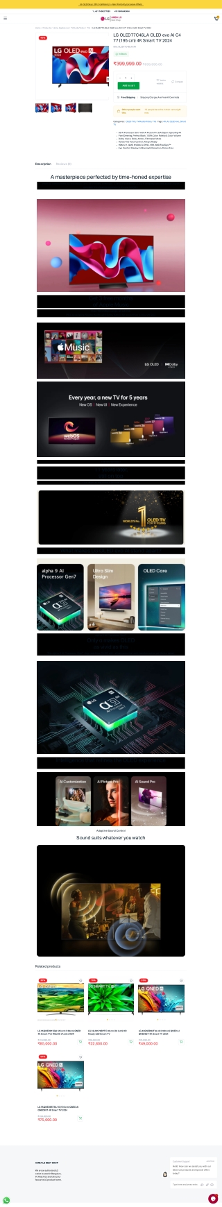 LG OLED77C46LA OLED evo AI C4 77 (195 cm) 4K Smart TV 2024 - LG Online Stores