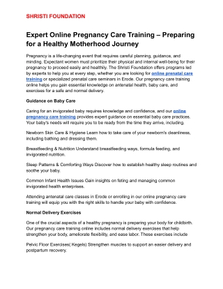 Expert Online Pregnancy Care Training – Preparing for a Healthy Motherhood Journey