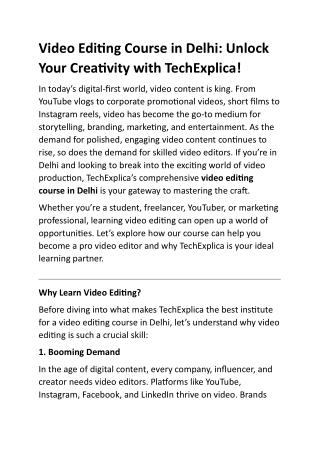 Video Editing Course in Delhi