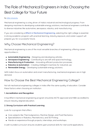 The Role of Mechanical Engineers in India: Choosing the Best College